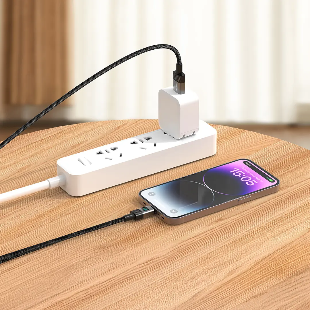 Green Lion LED Display Braided USB-A to USB-C Cable - Black