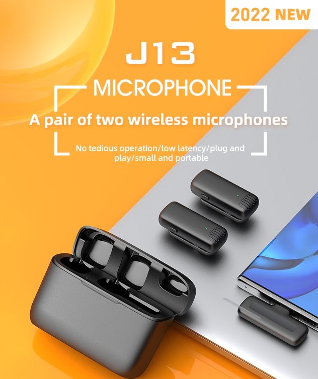 alt="An open case of 2 in 1 Lion Wireless Microphone and applied on the smartphone"
