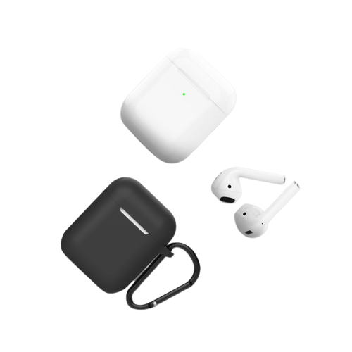 alt="A white Wireless Bluetooth Earbuds with black silicon case"