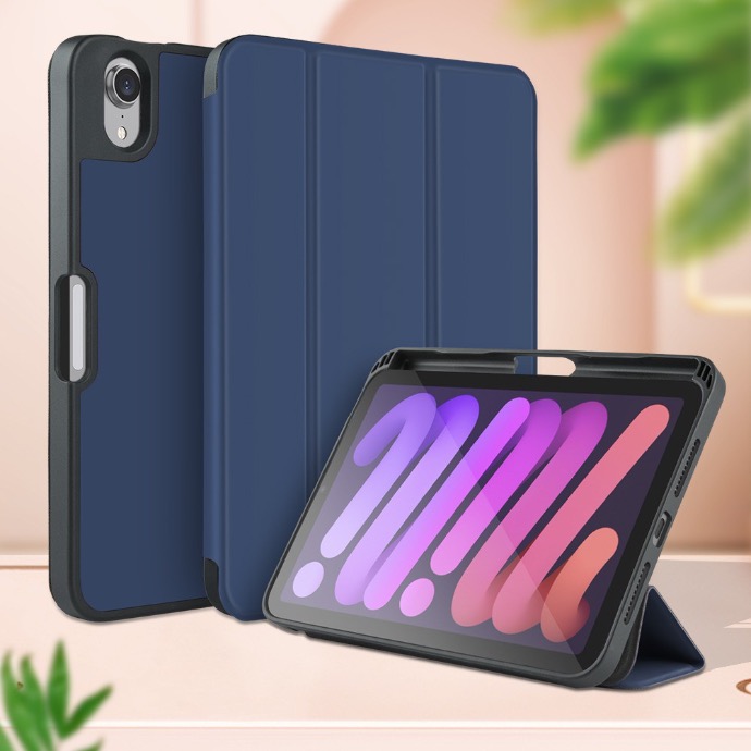alt="Three blue Vegan Leather Case, two vertically and one horizontally  "