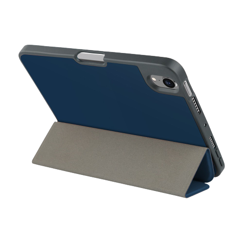 alt="A blue Vegan Leather Case from back side" 