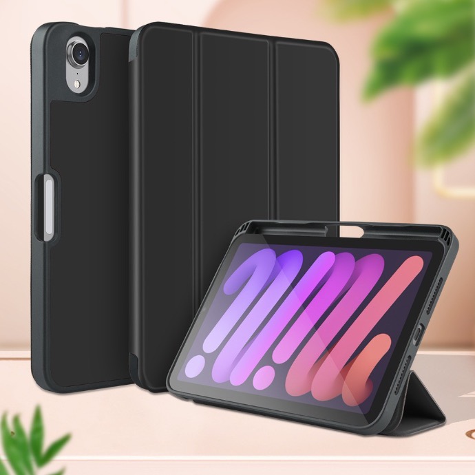 alt="Three black Vegan Leather Case, two vertically and one horizontally"