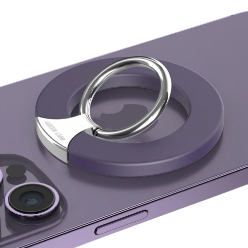 alt="Magnetic Ring Buckle on iPhone, purple color"
