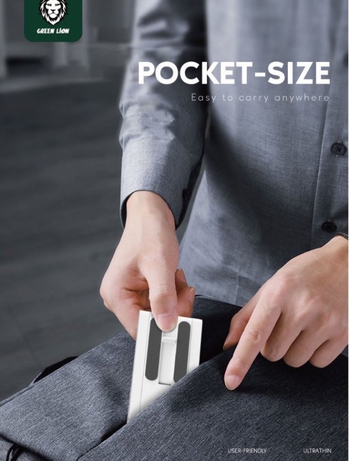 alt="A man putting a Pocket Size Stand in his bag"