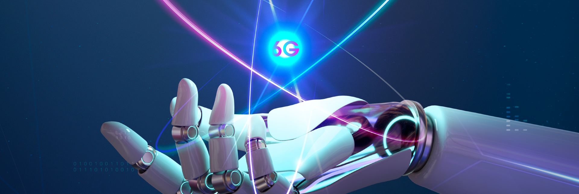 alt="robot hand showing 6G technology"