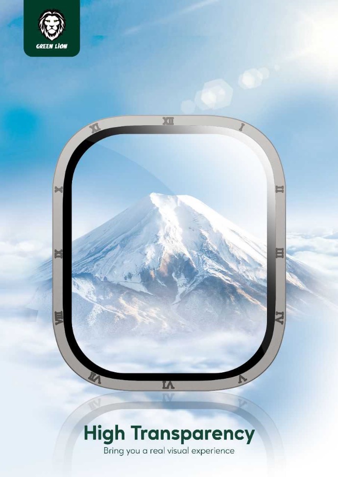 alt="A Roman Glass Smart Watch Screen Protector , clear view of snow mountain"