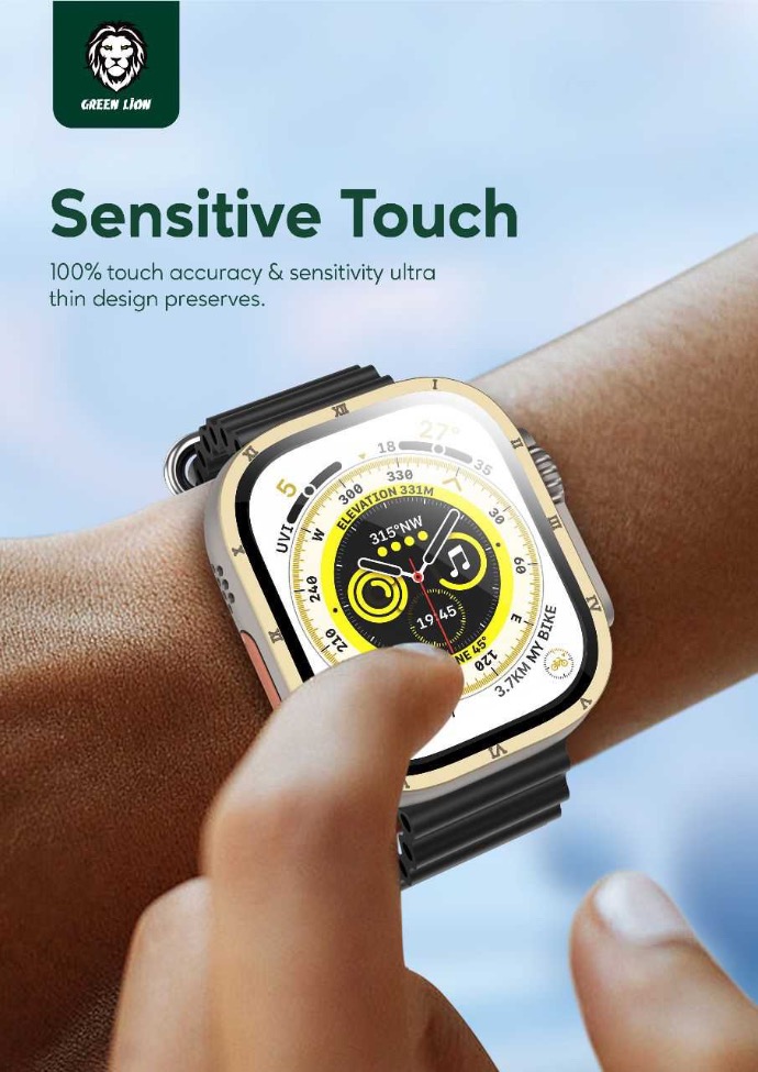 alt="A man finger on the smartwatch screen "