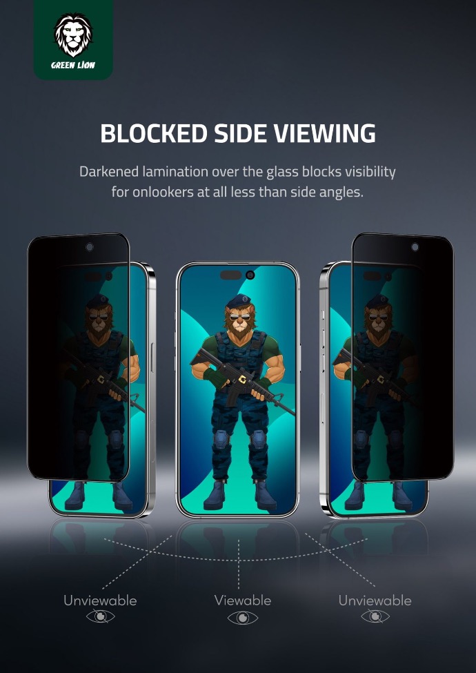 alt="Three iPhones on a row, 1st with dark lamination over the glass, 2nd with no glass protection and 3rd with dark lamination over the screen"