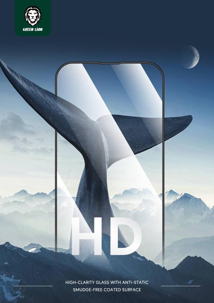 alt="A whale fin crossing into the 3D Silicone HD Glass Screen Protector with mountain background "