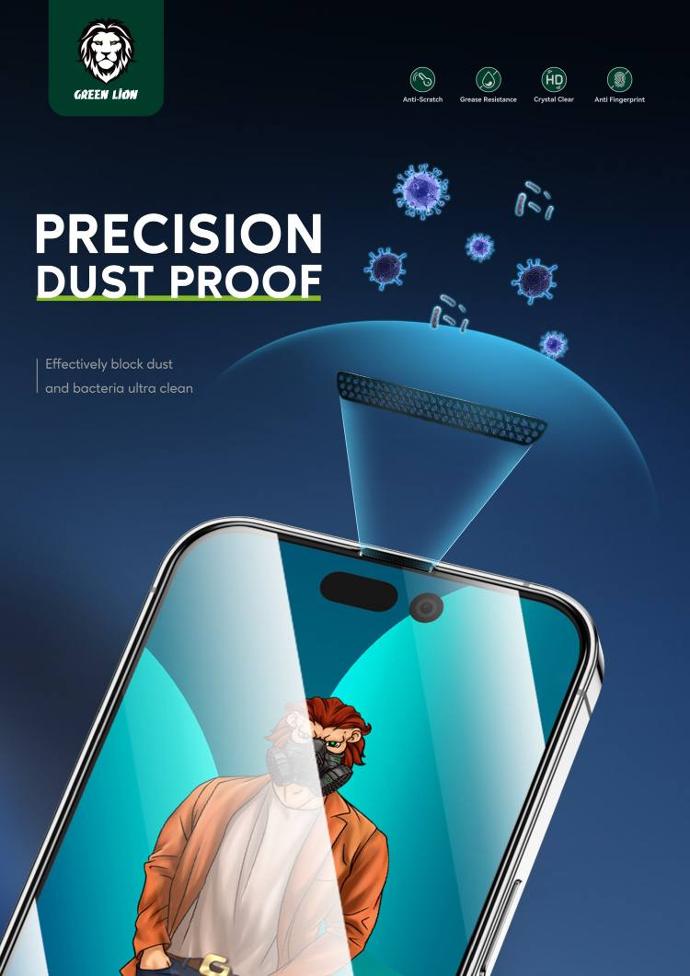 alt="An iPhone with 3D Desert Round Edge Glass Screen Protector, dust cannot enter the screen protector"