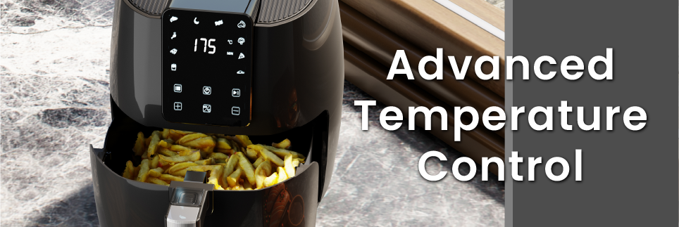 alt="advanced temperature control on airfryer to cook oil free food"