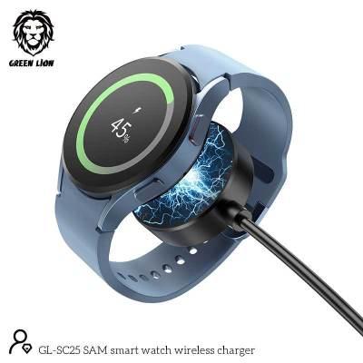 alt="A blue smartwatch charging 45% showing on screen and blue electric shocks appears on charger, while charging the smartphone "