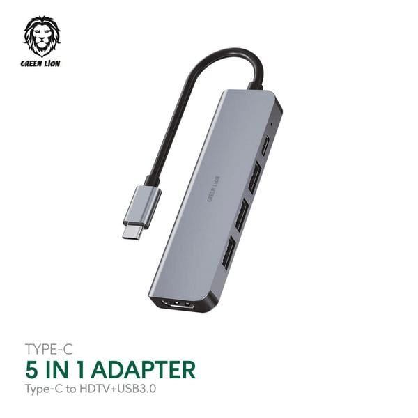 Green Lion 5 in 1 Type-C Adapter 4K-Gray