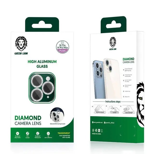 Green Lion Diamond Camera Lens Compatible with iPhone 14 Pro Max/14 Pro - Black