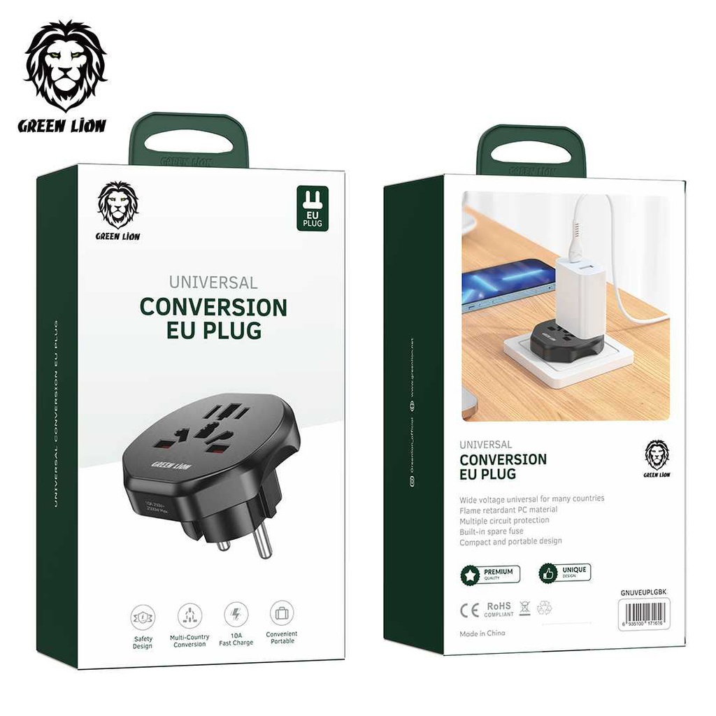 Green Lion Universal Conversion EU Plug - Black