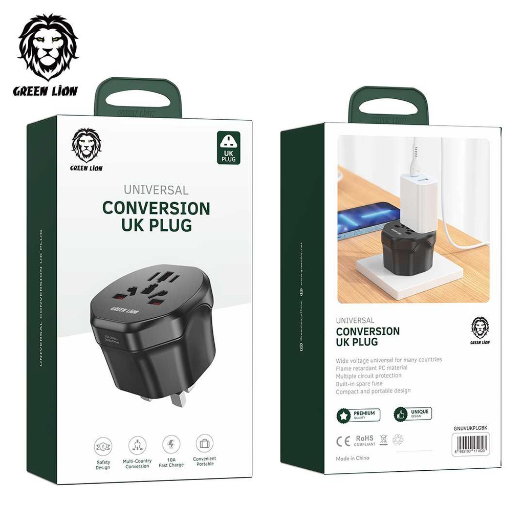 Green Lion Universal Conversion UK Plug - Black