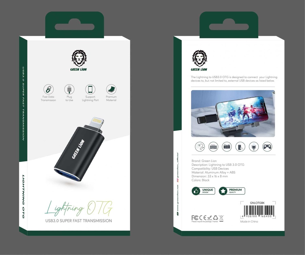 Green Lightning to USB 3.0 OTG - Black