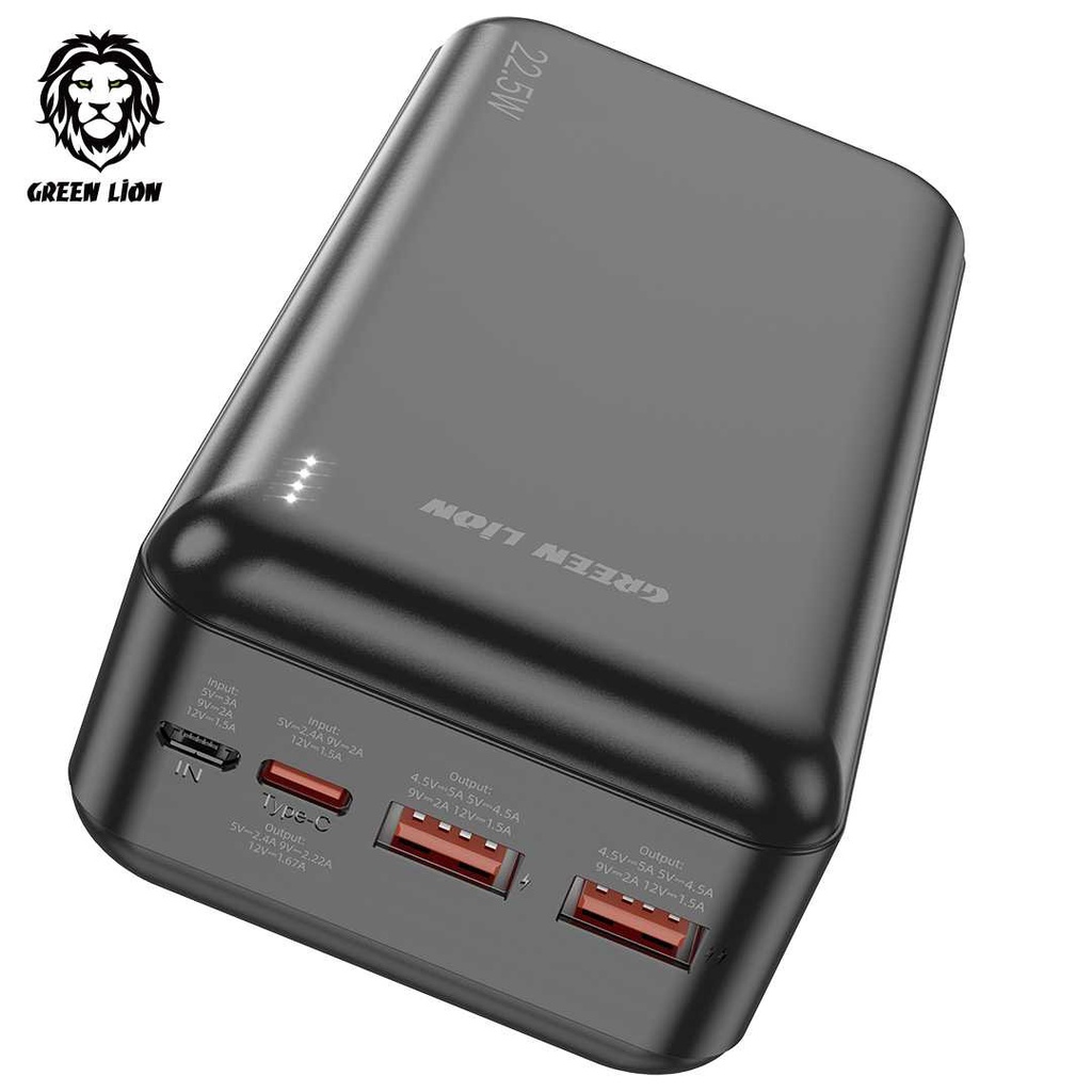Green Lion PowerPack Fast Charge Power Bank 30000mAh PD 20W QC3.0 22.5W - Black