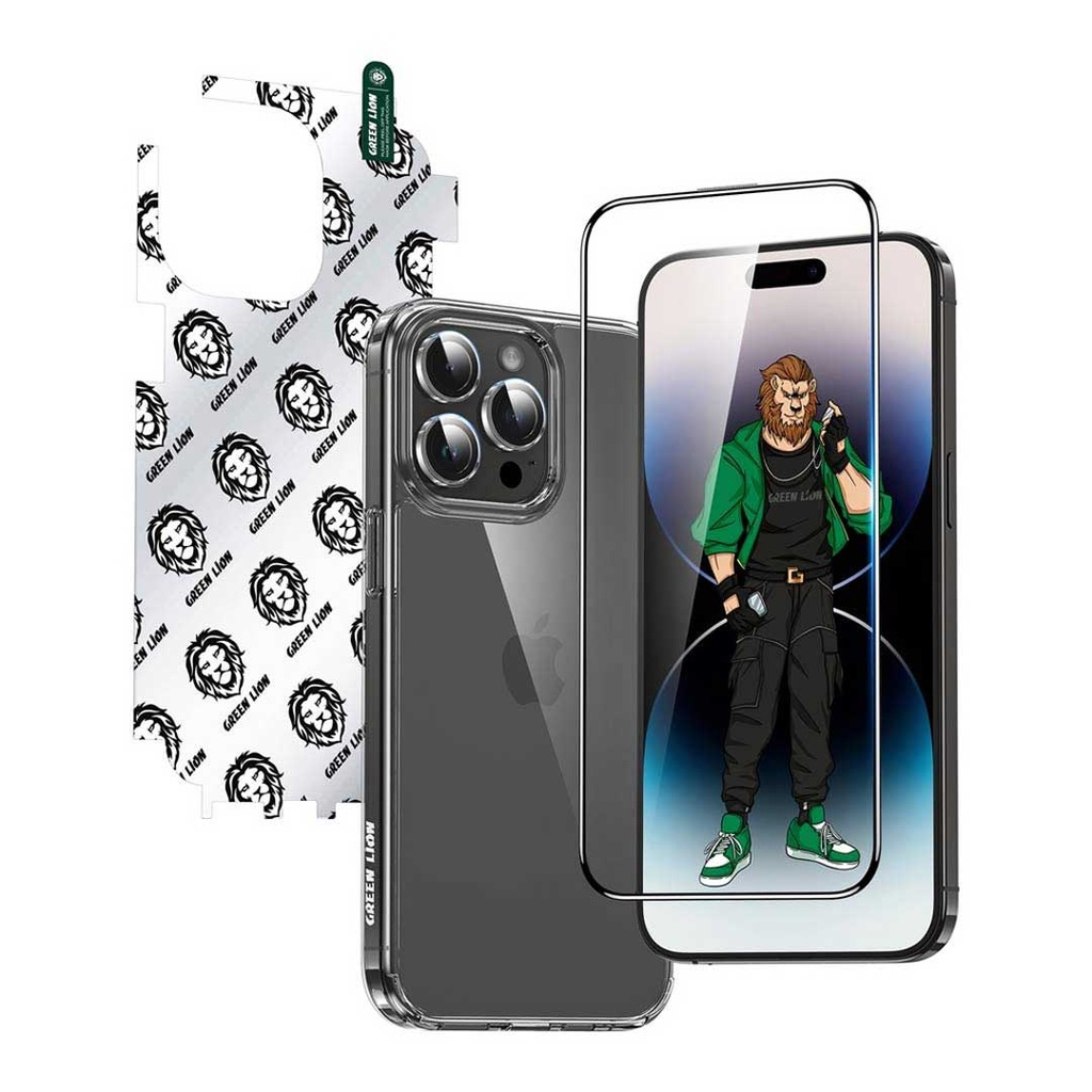 Green Lion 4 in 1 Defender Pack for iPhone15 Pro / 15 Pro Max - Transparent