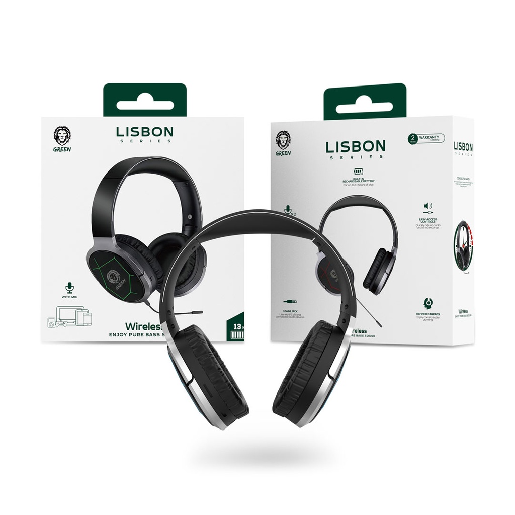 Green Lisbon Series Wireless On-Ear Headphones with Mic