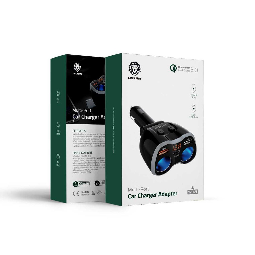 Green Lion Multi-Port Car Charger Adapter