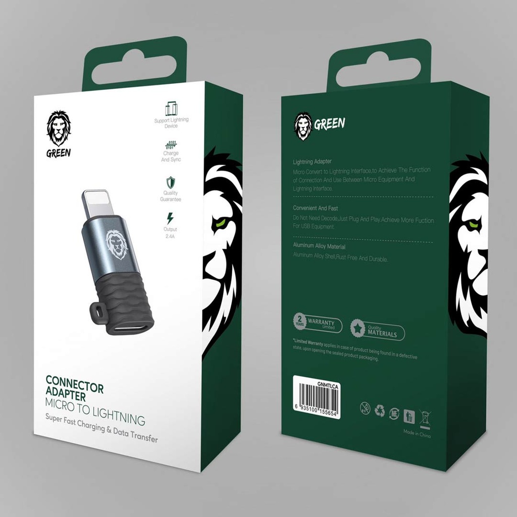 Green Micro to Lightning Connector Adapter - Black/Silver