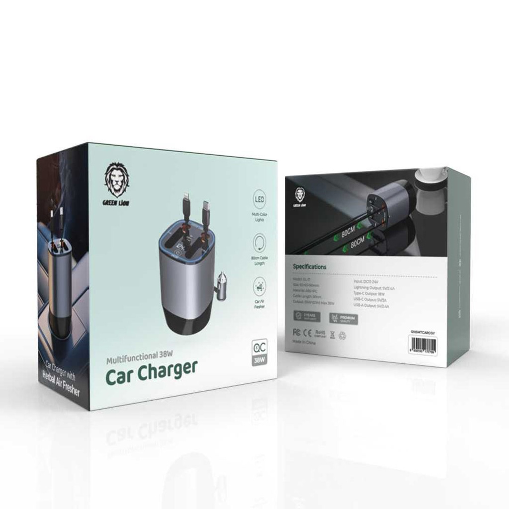 Green Lion Multifunctional Car Charger 38W - Gray