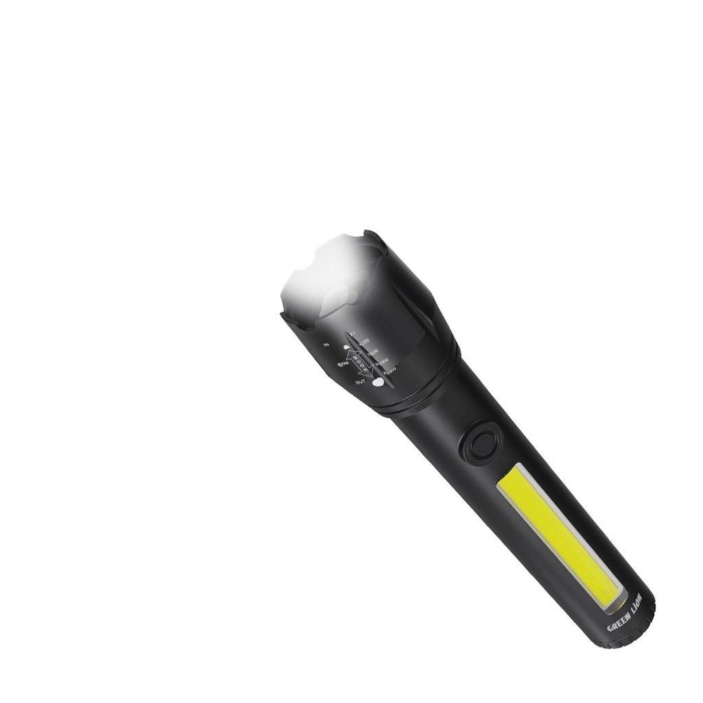 Green Lion 2 in1 Adjustable Torch 3W LED 130lm 1200mAh - Black
