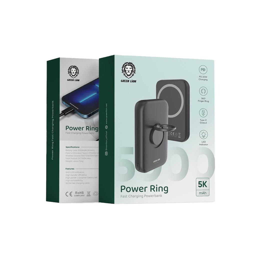 Green Lion Power Bank & Battery Power Ring Fast Charging Power Bank PD20W [GNPRINGPB5KBK]