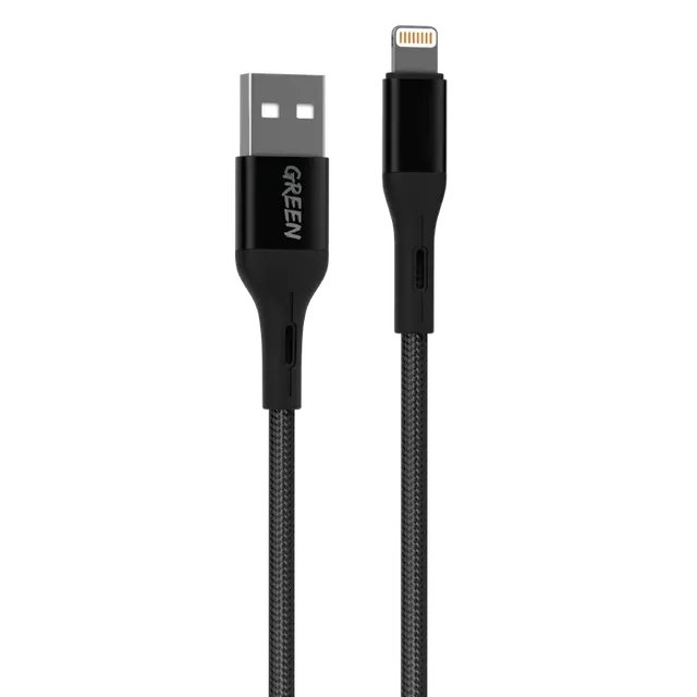 Green Braided Lightning Cable 3m 2A - Black