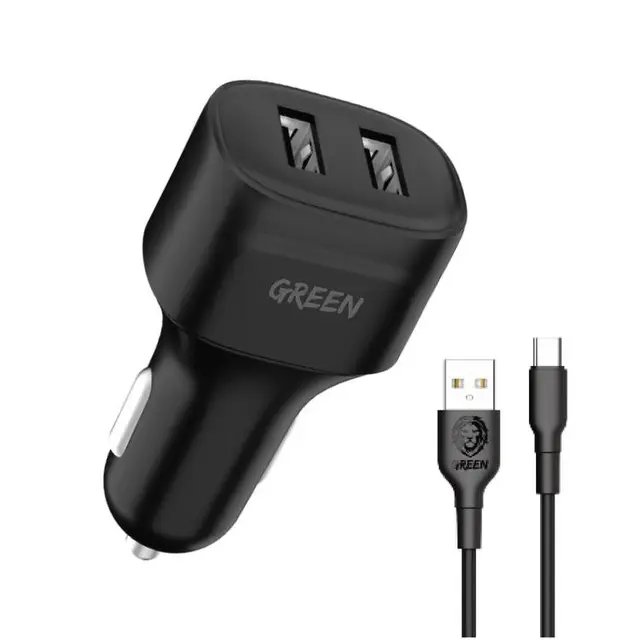 Dual Port Car Charger 12W with PVC Type-C Cable 1.2M
