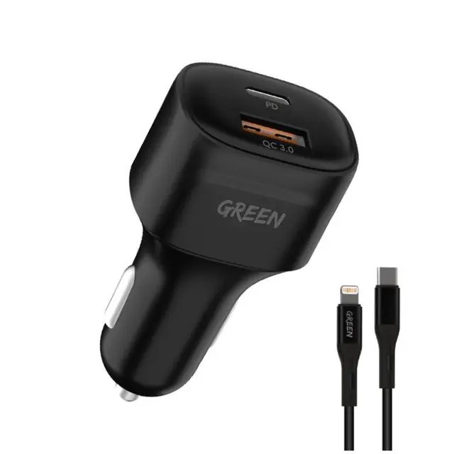 Dual Port Car Charger PD+QC3.0 20W with PVC Type-C to Lightning Cable 1.2M