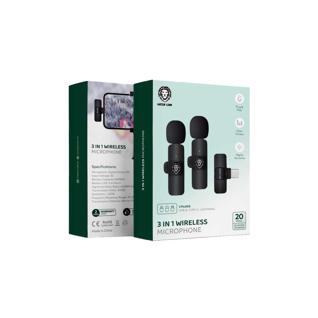 Green Lion 3 in 1 Wireless Microphone - Black