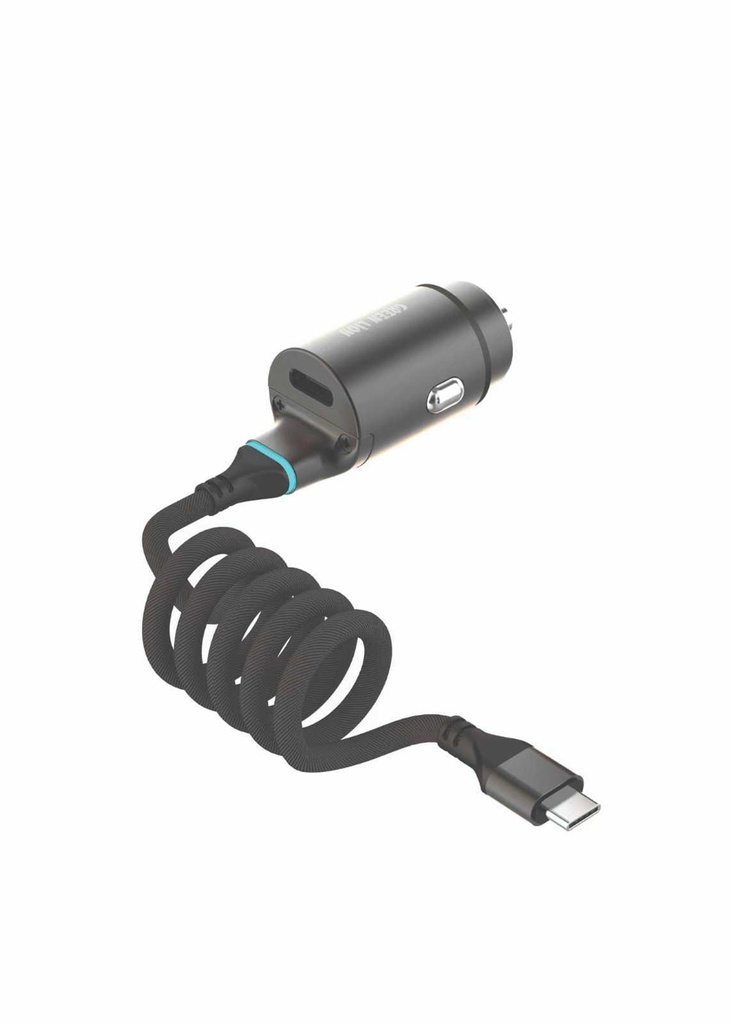 Green Lion 45W PD Car Charger with 1.2M Tough & Durable Type-C Cable - Black