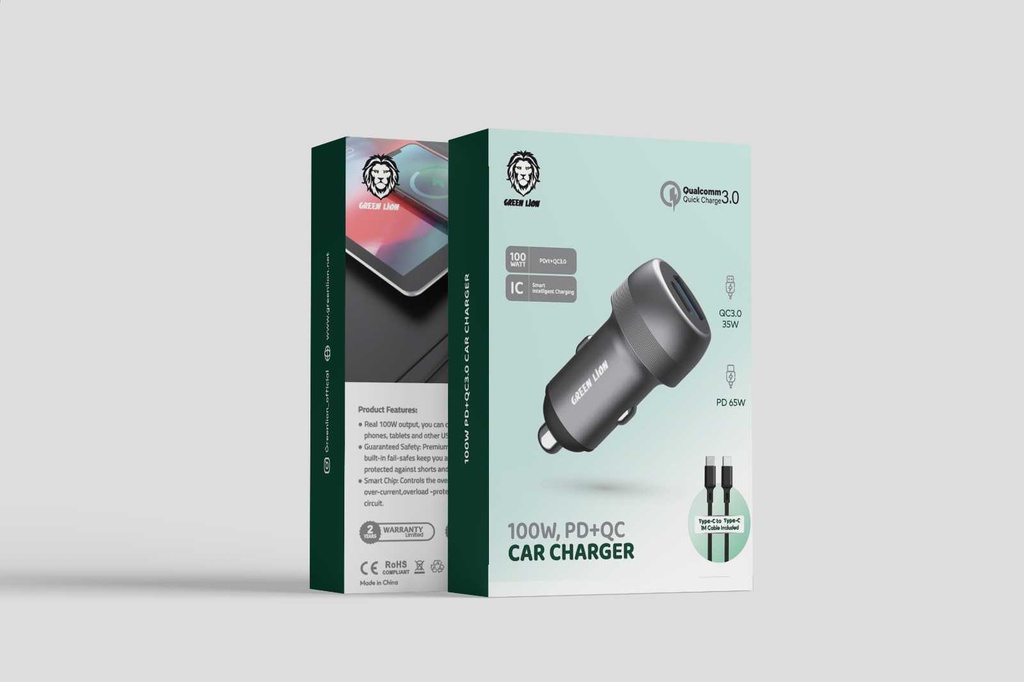 PD + QC Car Charger With Type-C To TypeC Cable (1m)