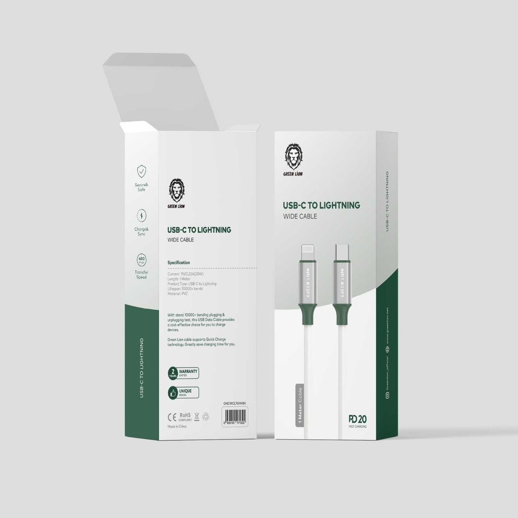 Green Lion PVC USB-C to Lightning Wide Cable 1M PD 20W - White