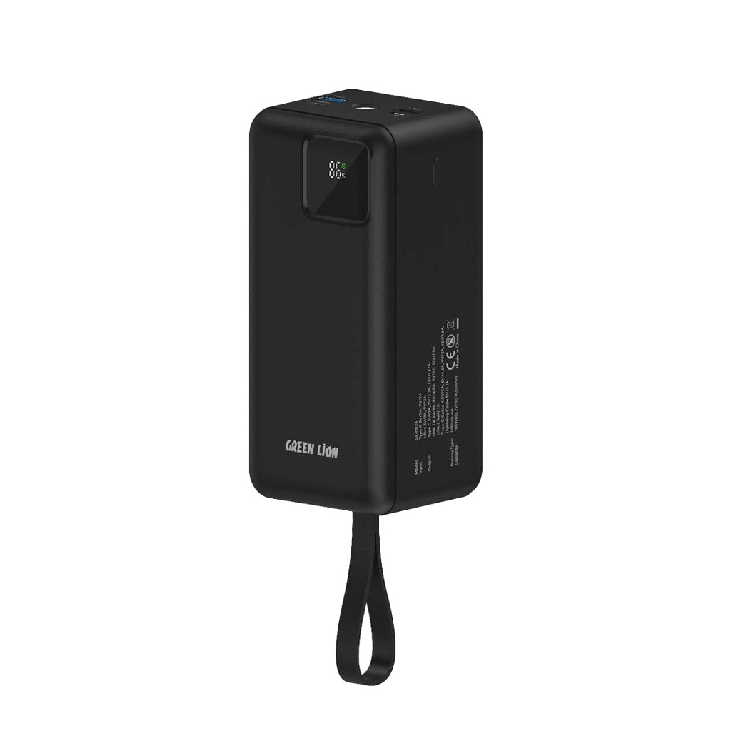 Green Lion Power Tank Power Bank 50000mAh PD 22.5W with Fast Charging Cable - Black