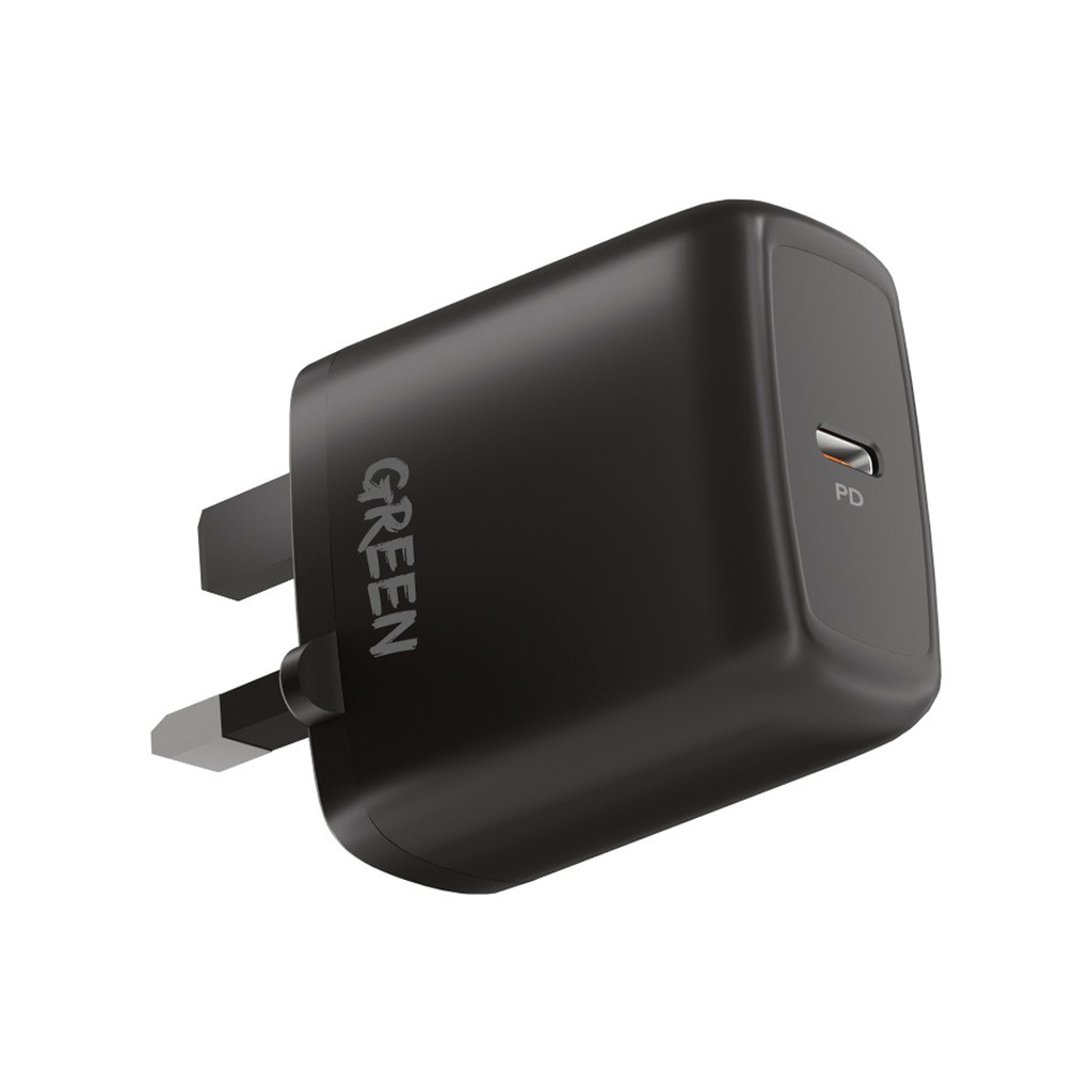 Green Type-C Port Wall Charger 20W UK - Black