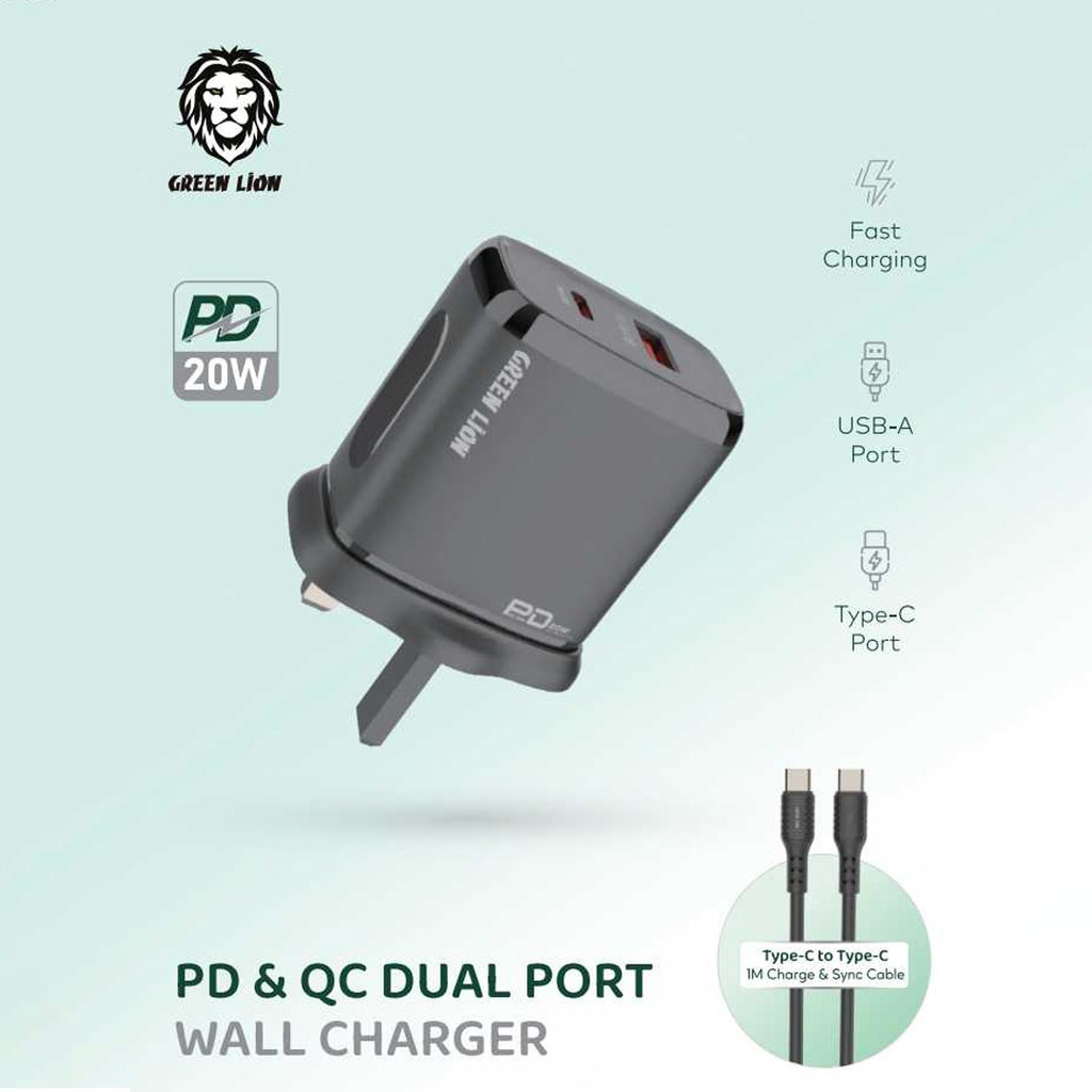 Green Lion QC3.0+PD(One-way solution)20W+TC-lPH data cable 1m Black/Orange