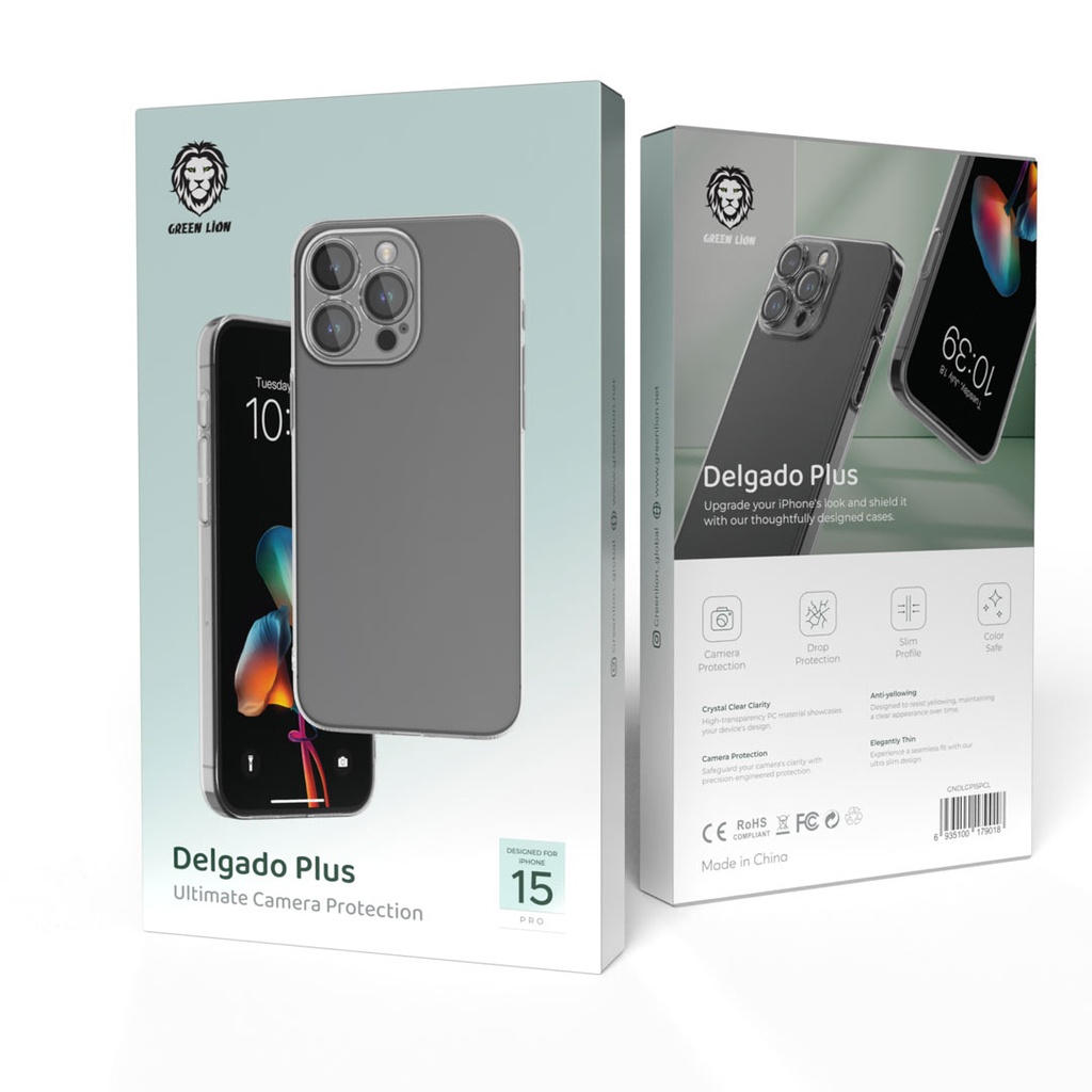 Green Lion Delgado Plus for iPhone 15 Pro/Max: Camera Shield