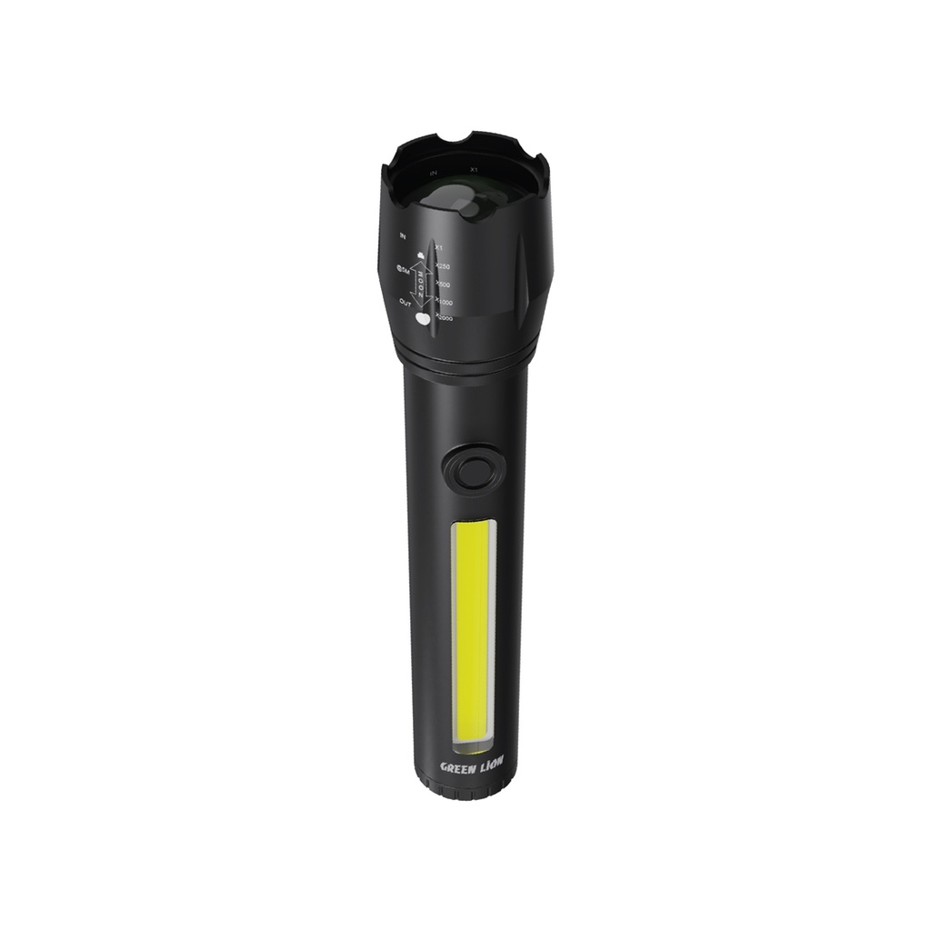 Green Lion 2 in1 Adjustable Torch 3W LED 130lm 1200mAh - Black