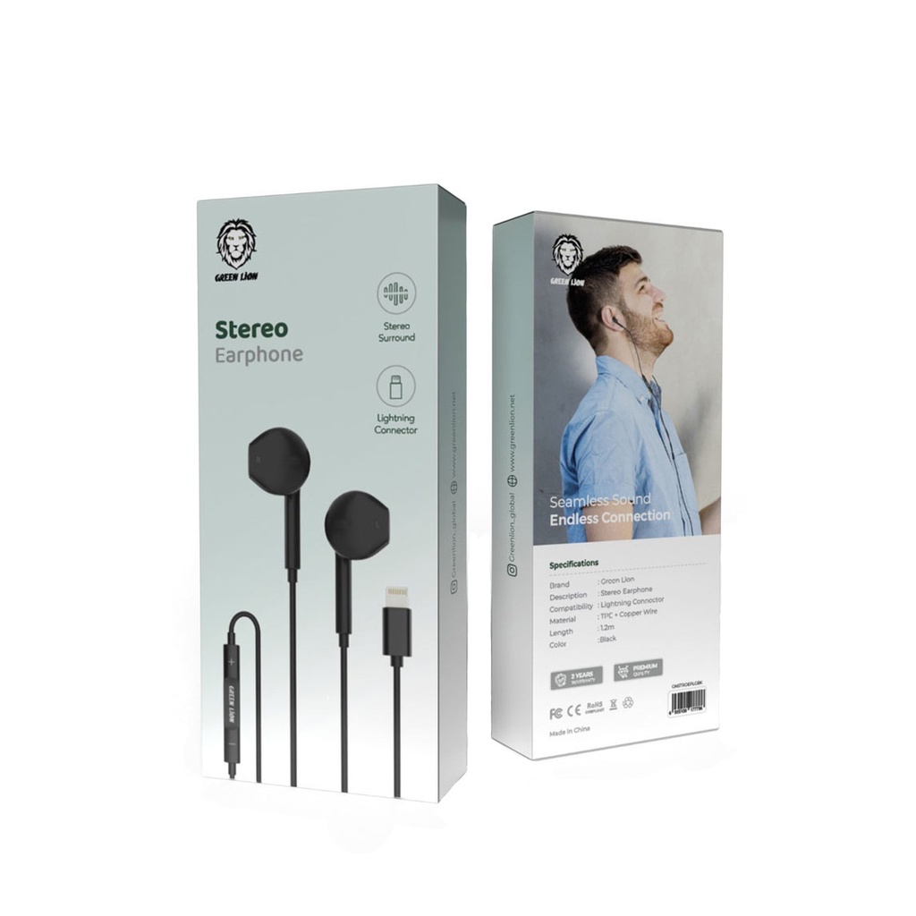 Green Lion Wired Stereo Earphones with Lightning Connector