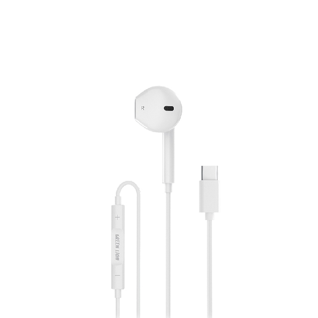 Green Lion Wired Mono Earphones with Type-C Connector - White