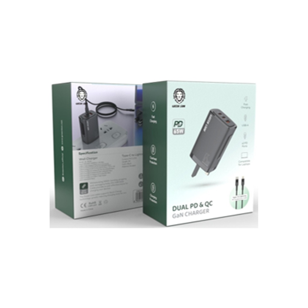 Green Lion PD+PD+QC3.0 Gallium Nitride Solution 65W+TC IPH data cable 1m Black/Orang