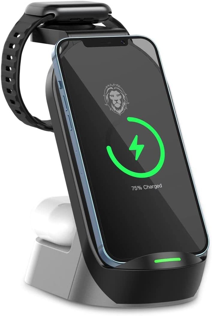 Green Lion 4 in 1 Fast Wireless Charger 15W w/ Type-C Port, 60 Degree Ergonomic Design, Wireless Charging Dock Station