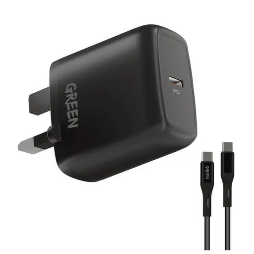 [GN20UKCCBK] Type-C Port Wall Charger 20W UK with PVC Type-C to Type-C Cable 1.2M