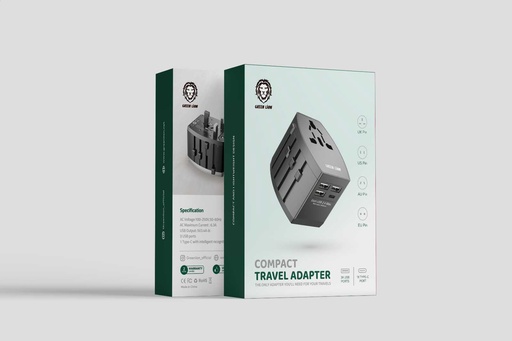 [GNCTRVLADABK] Green Lion Compact Travel Adapter - Black