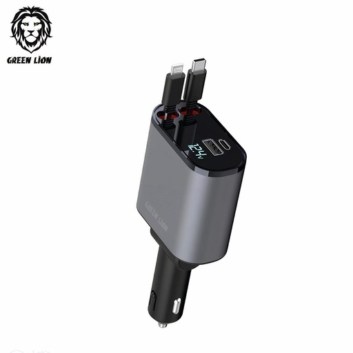 [GNINTEGTDCCGY] Green Lion Integrated Car Charger with Retractable Cables 38W - Gray