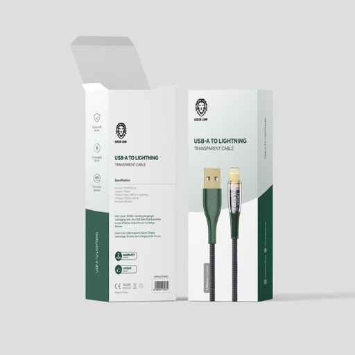 [GNTSALTG1MBK] Green Lion Braided USB-A to Lightning Transparent Cable 1M - Black