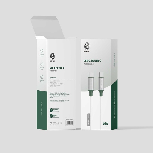 [GNCWCTYC1MWH] Green Lion PVC USB-C to Type-C Wide Cable 1M PD 60W - White